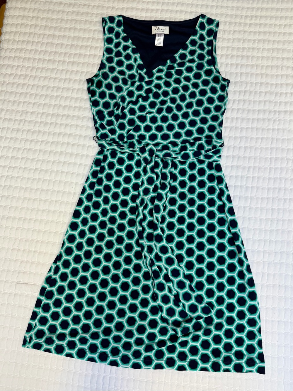 JM Collection Teal Hexagon Print Sleeveless Wrap Dress
